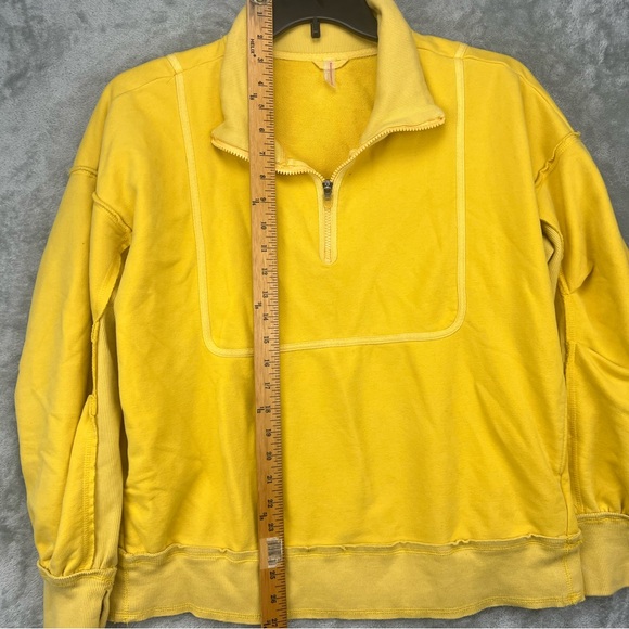 Free People In the Clouds Sweatshirt Quarter Zip Pullover Yellow Cozy Sz Small - Picture 12 of 13